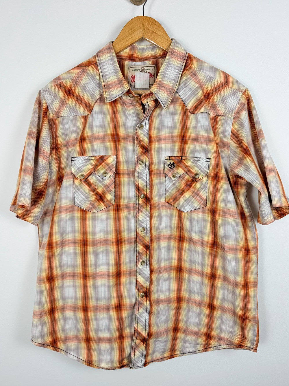 Vintage Wrangler Pearl Snap Western Shirt Plaid Cowboy Rodeo Top